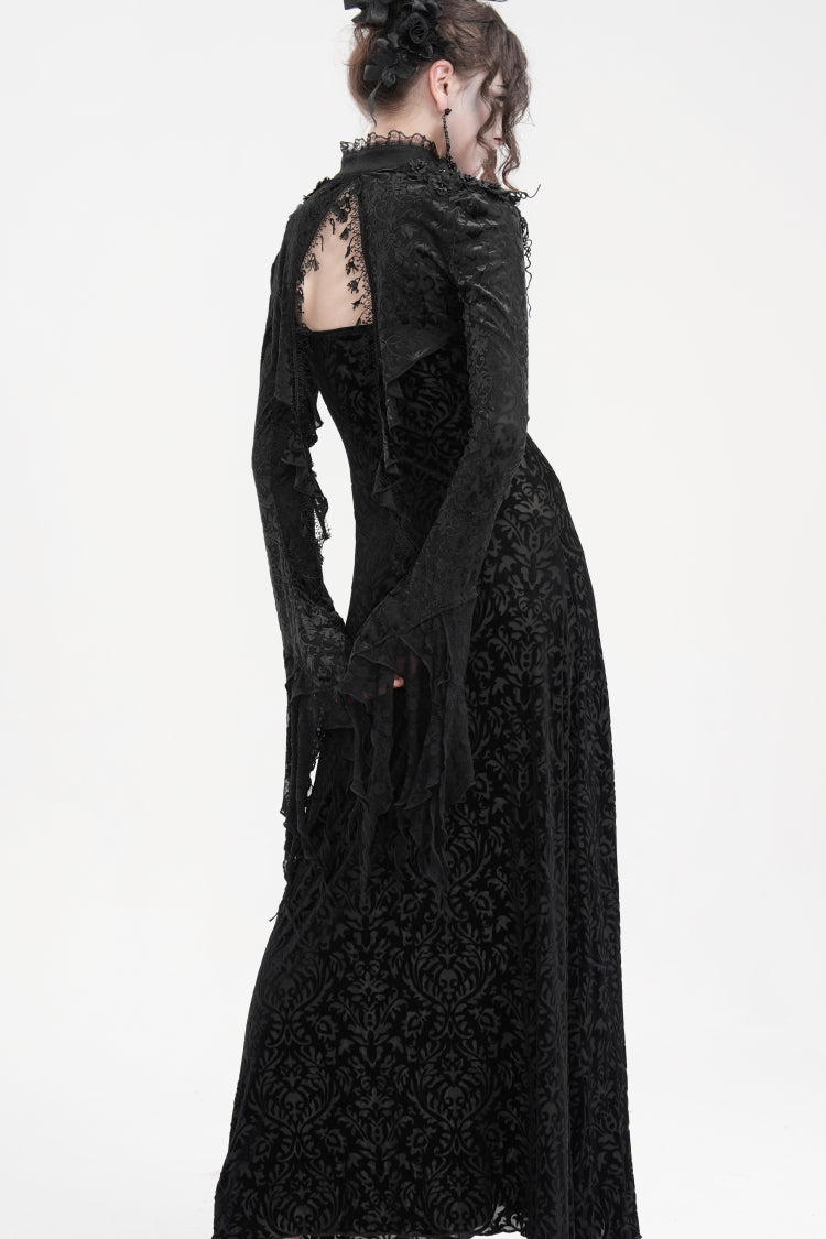 Black Stand Collar Long Sleeves Lace Tassels Women's Gothic Cape - Product - 10