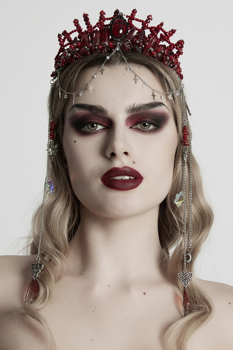 Red Irregular Women's Gothic Crystal Cross Headwear - Product - 2
