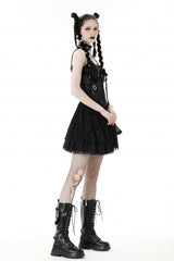 Black Cross Spider Mesh Buckled Zippered Women's Punk Slip Dress - Product - 9