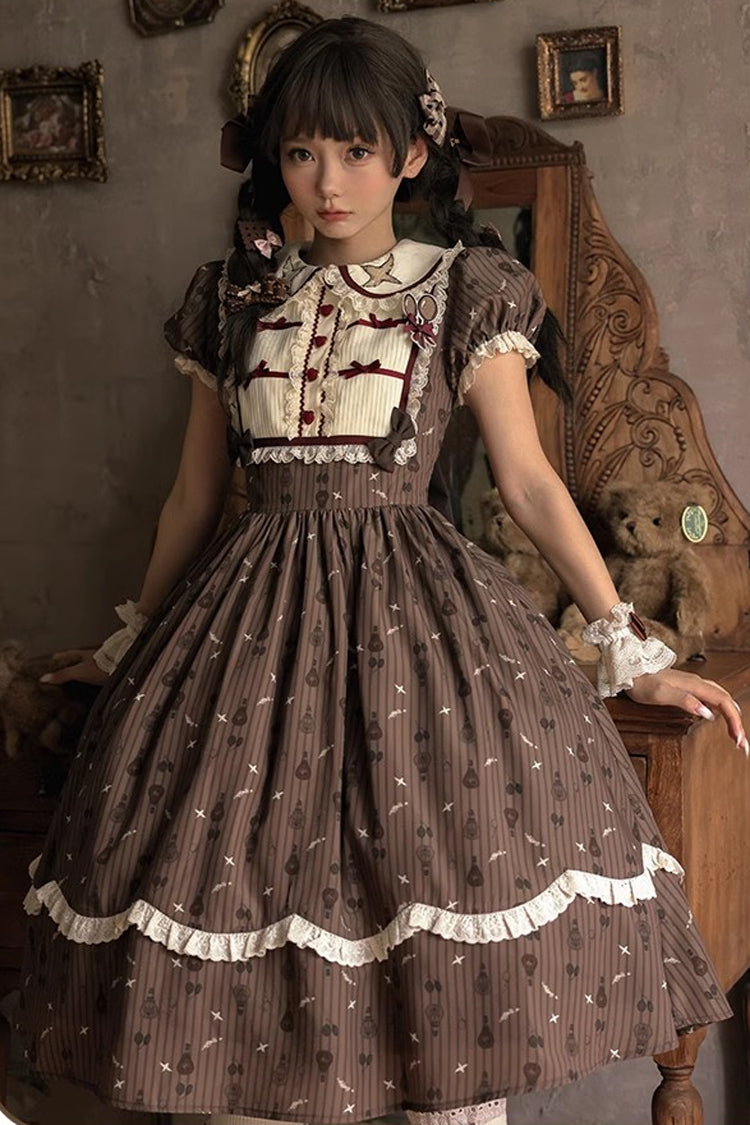 Brown Moro Coco [Hot Air Balloon] Print Ruffle Bowknot Sweet Elegant Princess Lolita Dress Long Version - Product - 5