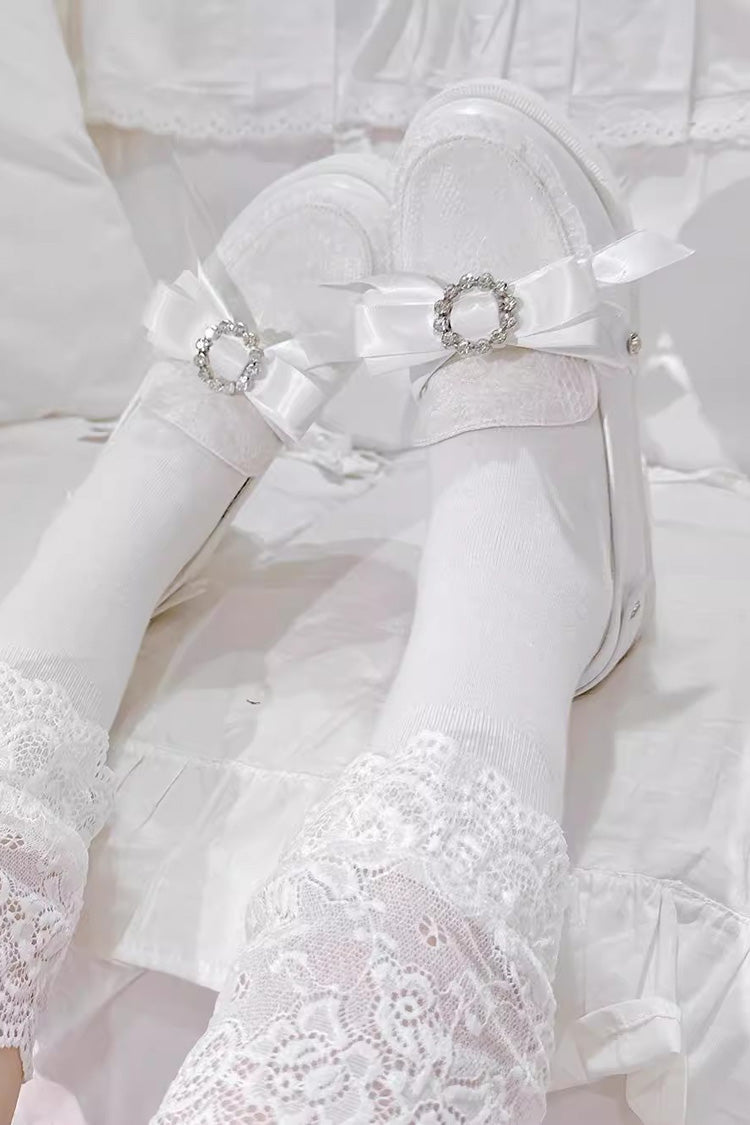 [Love Is Coming] Bowknot Sweet Jirai Kei Japanese Rhinestones Platforms Shoes 2 Colors - White - 2