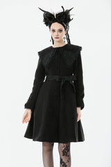 Black Floral Embroidered Peter Pan Collar Long Sleeves Bowknot Women's Gothic Coat - Product - 5