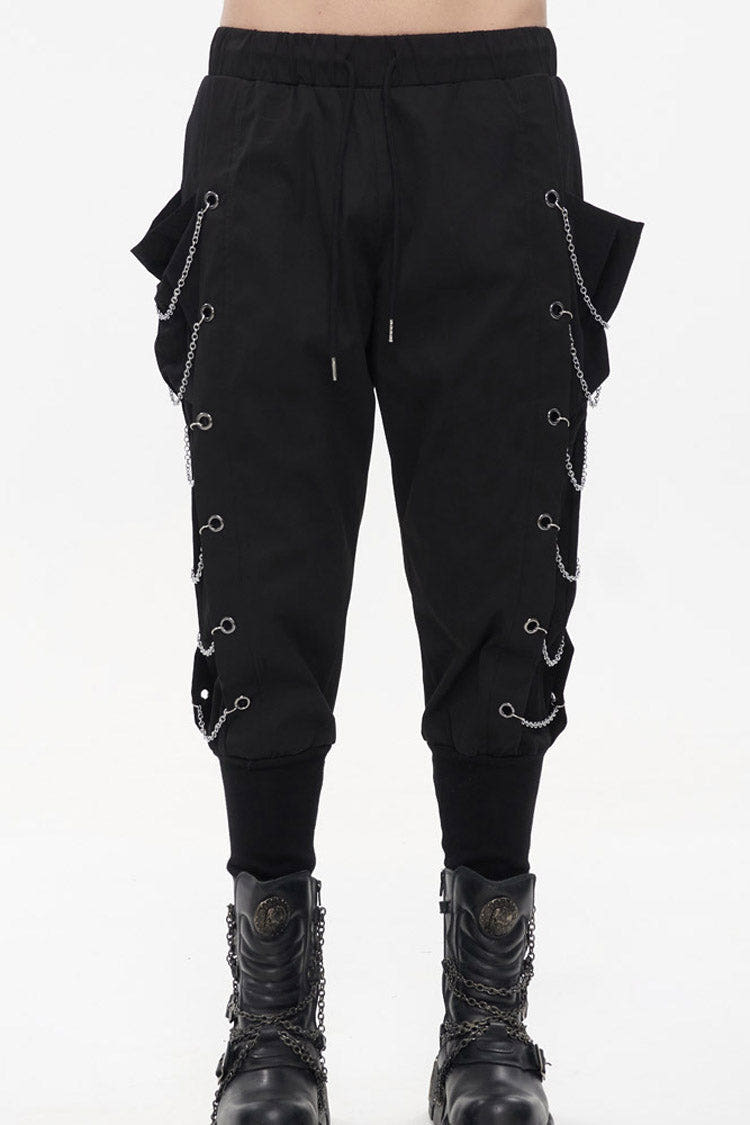 Black Punk Big Pocket Symmetrical Metal Chain Harem Men's Pants - Product - 1
