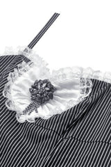 Black/White Pinstriped Sleeveless Lace Lace-Up Women's Gothic Lolita Slip Dress Graduation Dress - Product - 12