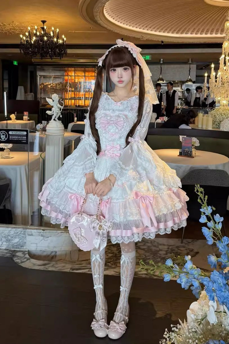 Pink/White Scarlet Heart Cocoa Sleeveless Triple-Layered Ruffle Embroidery Bowknot Lace Sweet (Dress Only) detail view 4