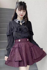 Jacquard Dark Pattern Bowknot Sweet Jirai Kei Japanese Lolita Skirt 3 Colors - Product - 6