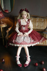 Red Bunny Tea Party Print Ruffle Bowknot Sweet Lolita Jsk Dress - Product - 9