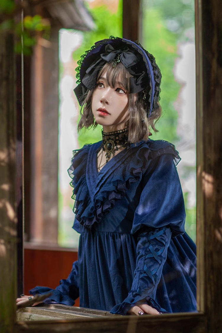 Holy Fruit Manor Embroidery Print Long Puff Sleeves Ruffle Gothic Lolita Dress 2 Colors - Product - 12
