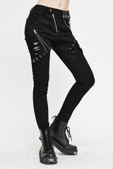 Black Punk Stretch Fitted Womens Pants With Zippper - Product - 2