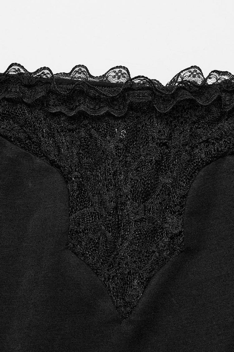 Black Off Shoulder Short Sleeves Hollow Bowknot Lace Women's Gothic Top - Product - 6