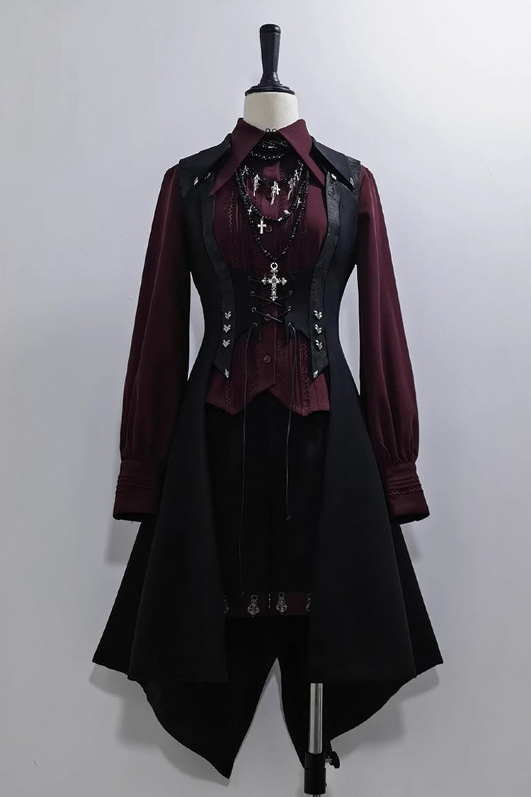 Red Lapel Collar Long Sleeves Embroidery Slim Gothic Vintage Prince Ouji Lolita Blouse - Product - 4