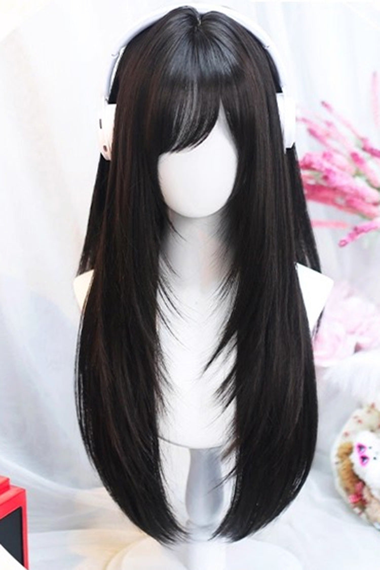 Sweet Side Bangs Lolita Long Straight Wig 2 Colors - Product - 3