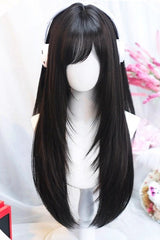Sweet Side Bangs Lolita Long Straight Wig 2 Colors - Product - 3
