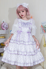 Polka Point Print Bowknot Multi-Layer Princess Sweet Lolita Jsk Dress - White/Purple - 4