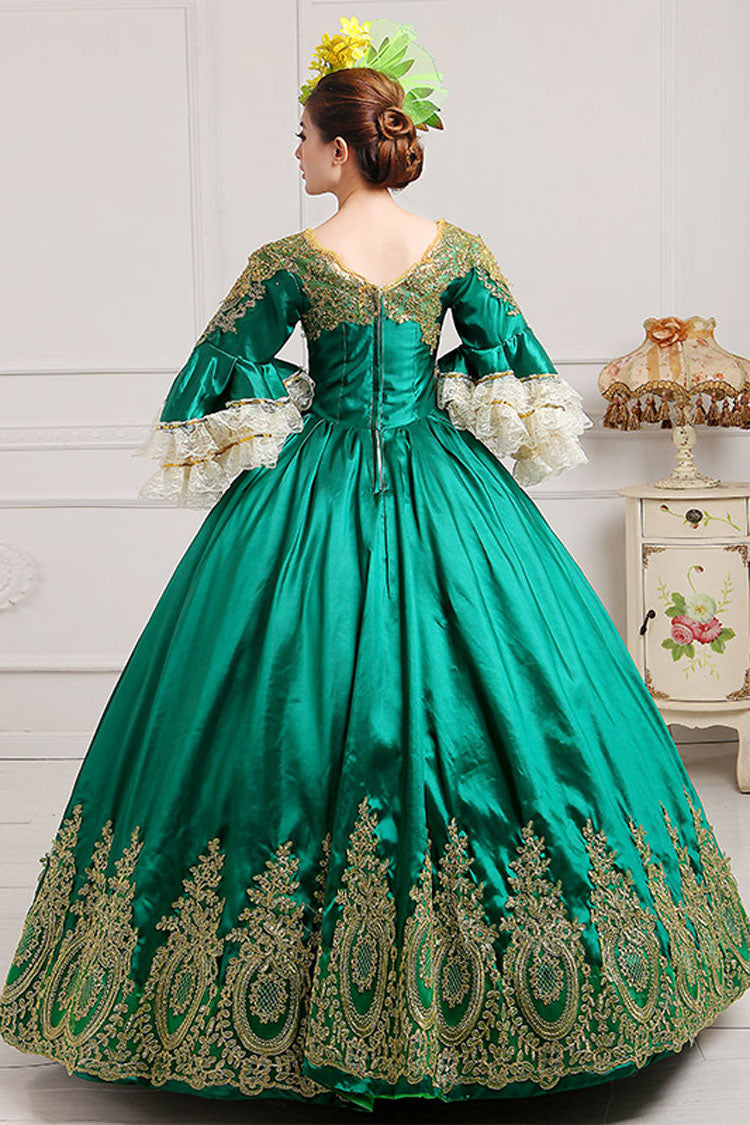 Multi-Layer Half Sleeves Trumpet Sleeves High Waisted Hollow Embroidery Floral Print Ruffled Victorian Lolita Prom Dress - Product - 2
