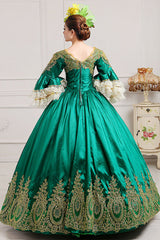 Multi-Layer Half Sleeves Trumpet Sleeves High Waisted Hollow Embroidery Floral Print Ruffled Victorian Lolita Prom Dress - Product - 2