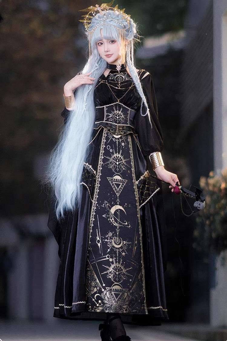 Black Nightmare of Horus Print Ruffle Hot Stamping Gothic Gorgeous Lolita Jsk Dress - Product - 4