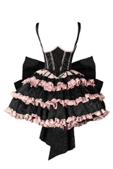 Black/Pink Sleeveless Multi-Layered Ruffle Bowknot Lace-Up Sweet Lolita Strap Dress - Product - 3