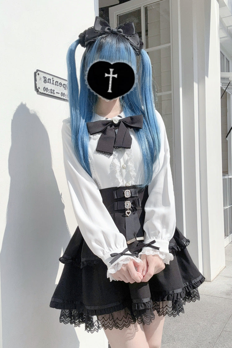 Rabbit Ears Long Sleeves Bowknot Lace Sweet Jirai Kei Japanese Blouse 3 Colors - Product - 9
