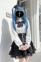 Rabbit Ears Long Sleeves Bowknot Lace Sweet Jirai Kei Japanese Blouse 3 Colors - Product - 9