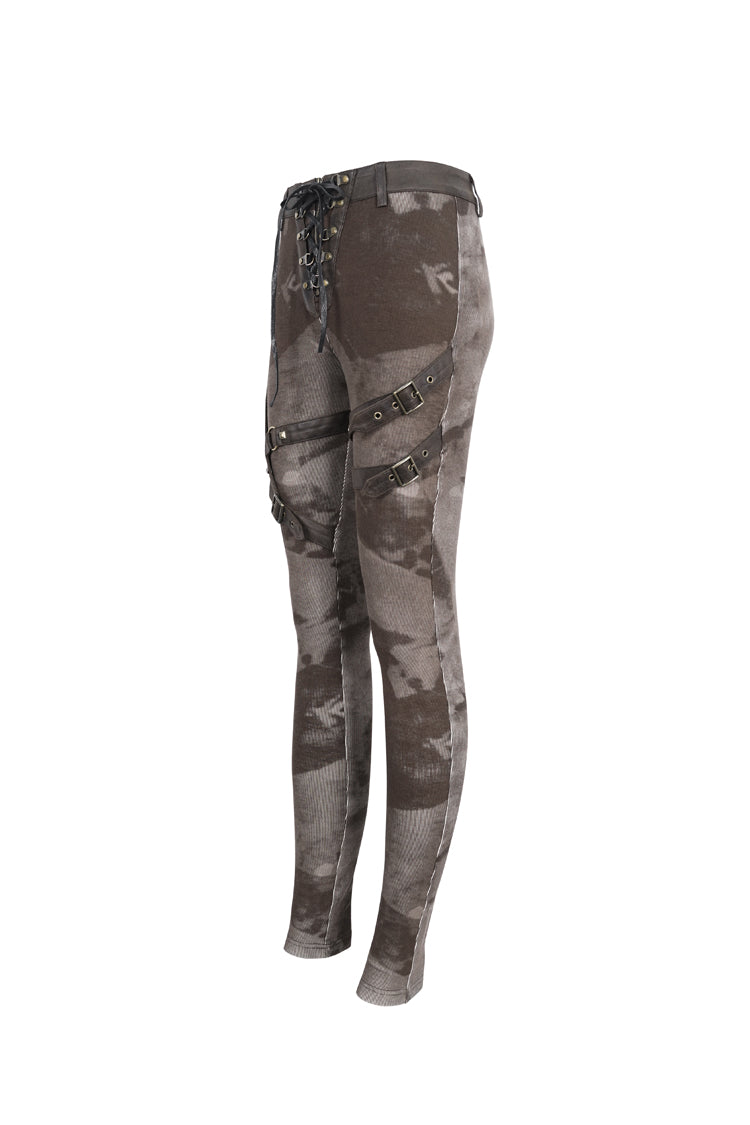 Brown High Waisted Print Women's Punk Pants - Product - 7