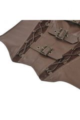 Brown Sweetheart Neckline Ruffled Flutter Sleeves Cut-Out Buckled Strap Women's Steampunk Slim Corset Vest - Product - 14