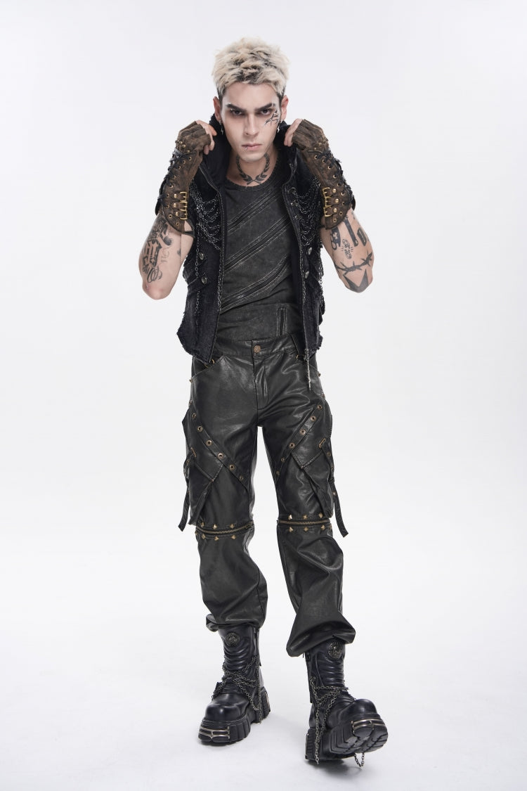 Spliced Irregular Detachable Studded Zippered Men's Punk Handsome Pants  With Big Pockets - Product - 4