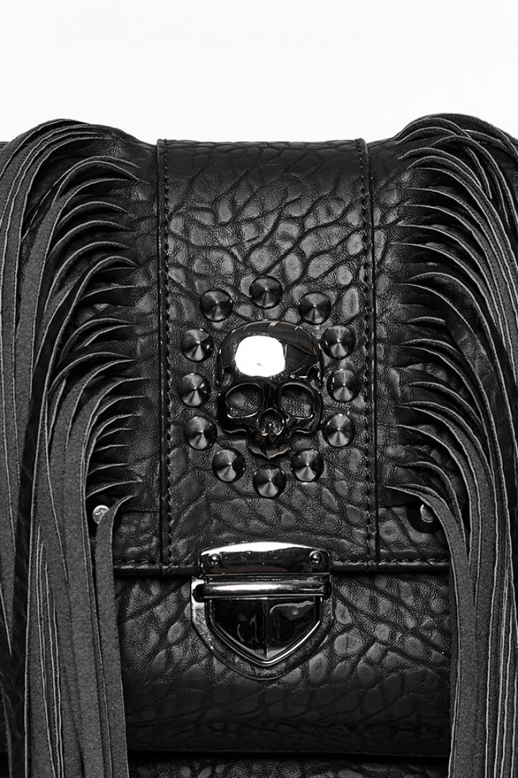 Black Studded Tassels Rivet Straps Faux Leather Women's Gothic Bag - Product - 6