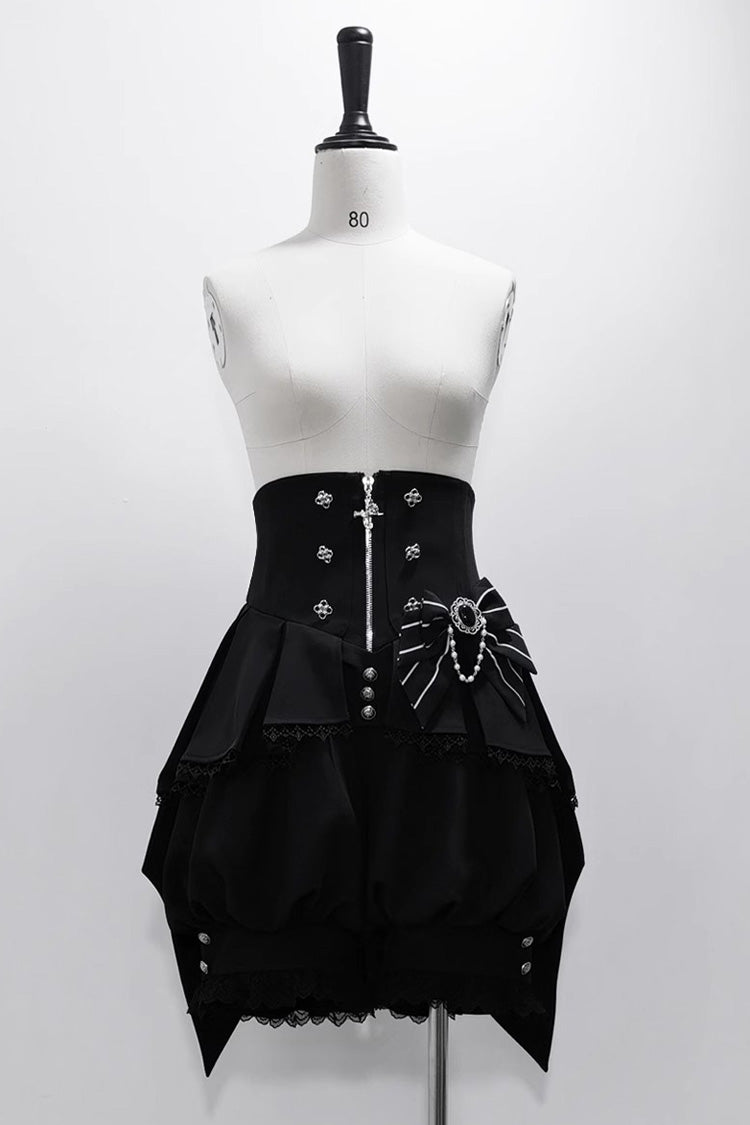 Black Wonderful Trick Stripe Print Lace Ouji Fashion Elegant Lolita Shorts - Black - 1