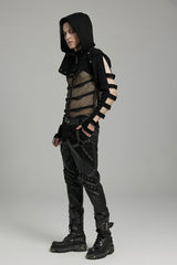 Black Stand Collar Hooded Cutout Men's Punk Jacket - Product - 5