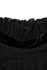Black Stand Collar Long Trumpet Sleeves Stitching Lace Women's Gothic Dress - Product - 5