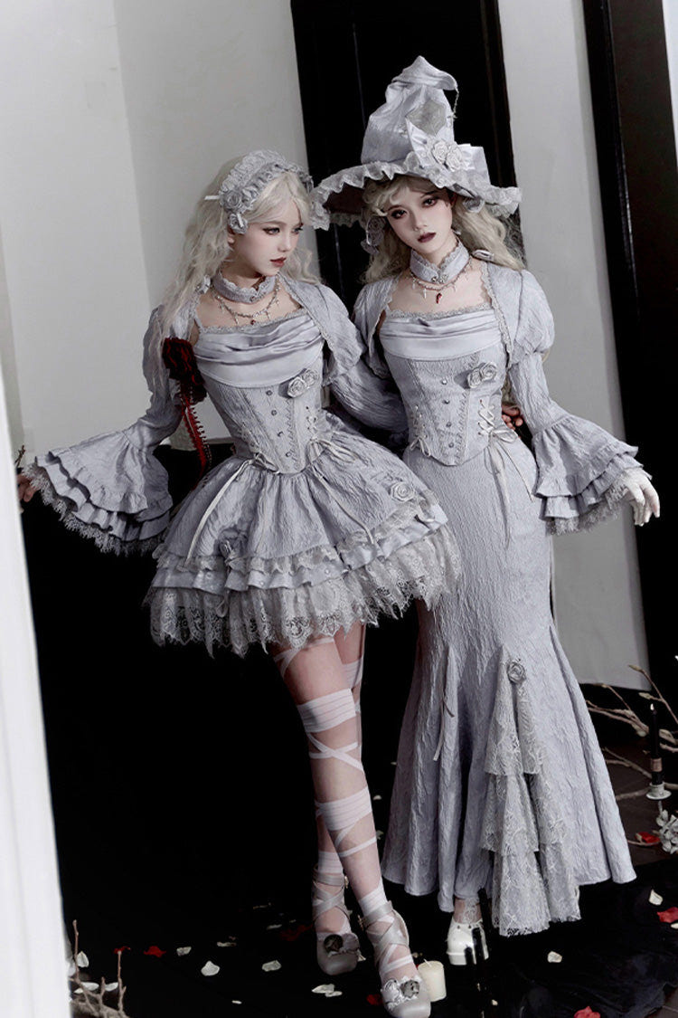 シルバー グレー [Twilight] ティアード フリル 透かし レース ゴシック Witch ロリータスカート 商品画像