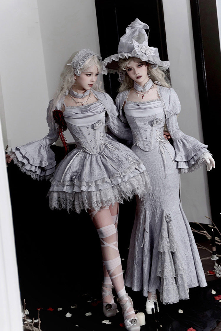 Silver Grey [Twilight] Multi-Layered Ruffle Hollow Lace Gothic Witch Lolita Skirt - Product - 2