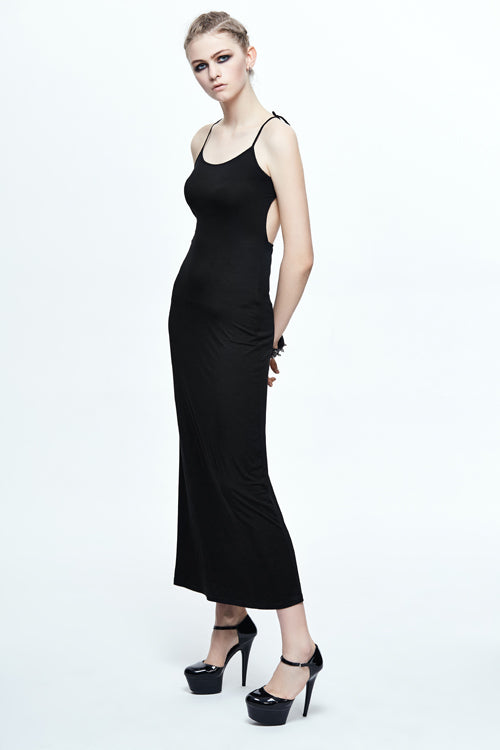 Black Five Pointed Star Mid Length Womens Gothic Slip Dress - Product - 2