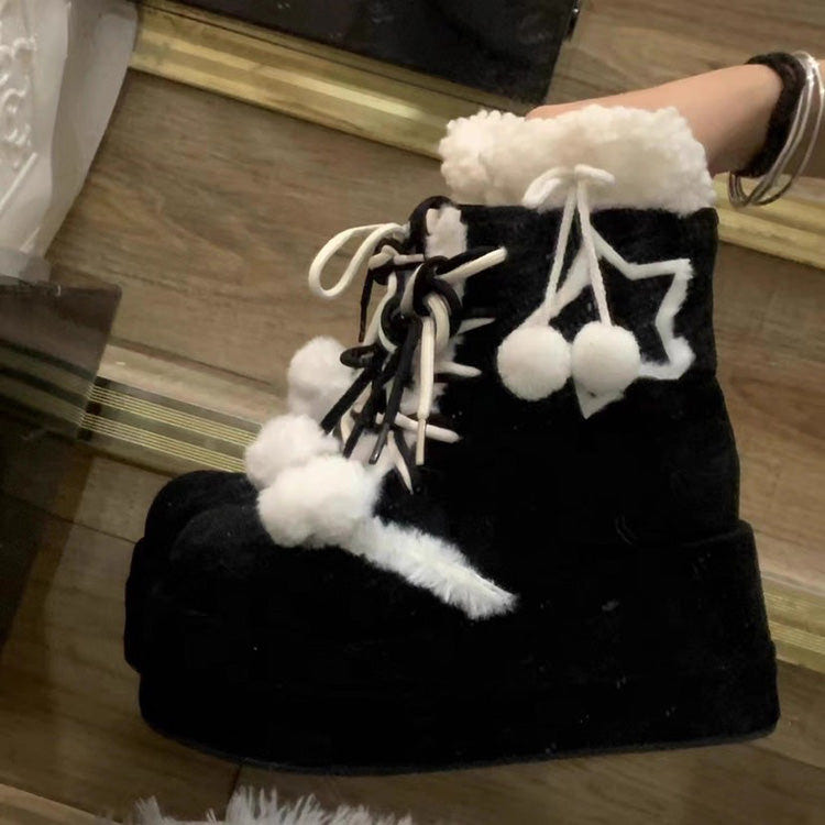 Sweet [Star] Fleece-Lined Warm Lolita Martin Boots 2 Colors - Product - 7