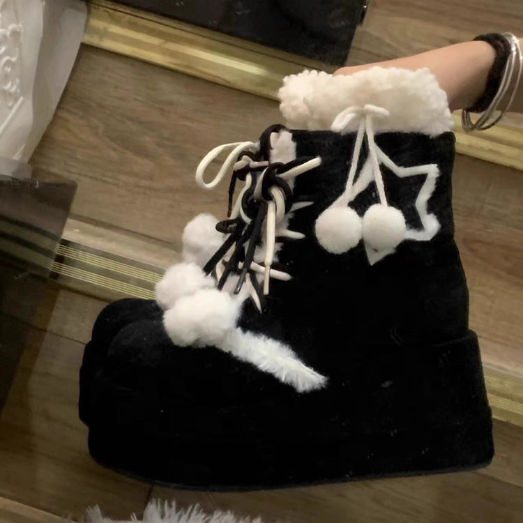 Sweet [Star] Fleece-Lined Warm Lolita Martin Boots 2 Colors - Product - 7
