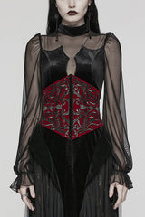Embroidery Lace-Up Zipper Women's Gothic Corset 2 Colors - Black/Red - 7