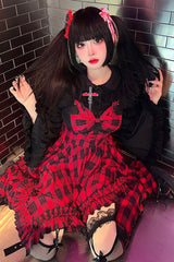 Red Scarlet Abby Style Irregular Plaid Printing Gothic Lolita JSK Dress - Product - 5