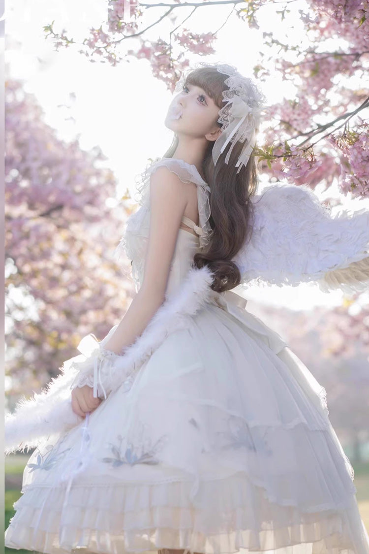 White [Love Is Coming] Multi-layer Ruffle Embroidery Bowknot Sweet Princess Lolita Jsk Dress - Product - 5