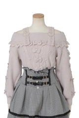 [Fluffy Heart] Boat Neck Long Sleeves Bow Jirai Kei Elegant Knitwear - Pink - 3