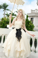 Ivory [Moonlight Variations] Sleeveless Ruffle Lace-Up Sweet Lolita Jsk Long Dress - Ivory - 1