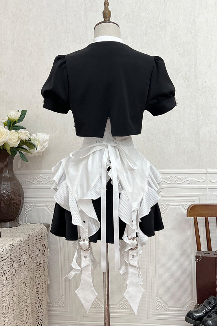 White Ruffle Irregular Clown Pointed Collar Gothic Ouji Lolita Blouse - Product - 12