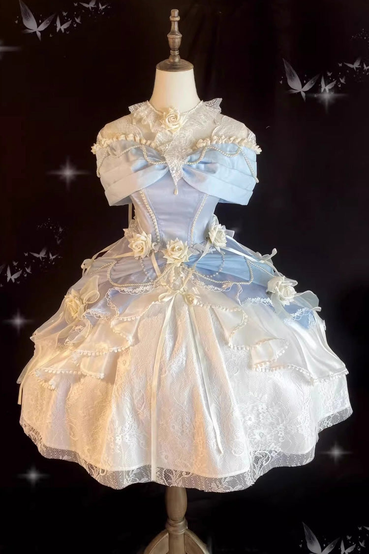Blue Hanayome Cardigan Elegant Princess Sweet Lolita Strapless Dress - Blue - 1