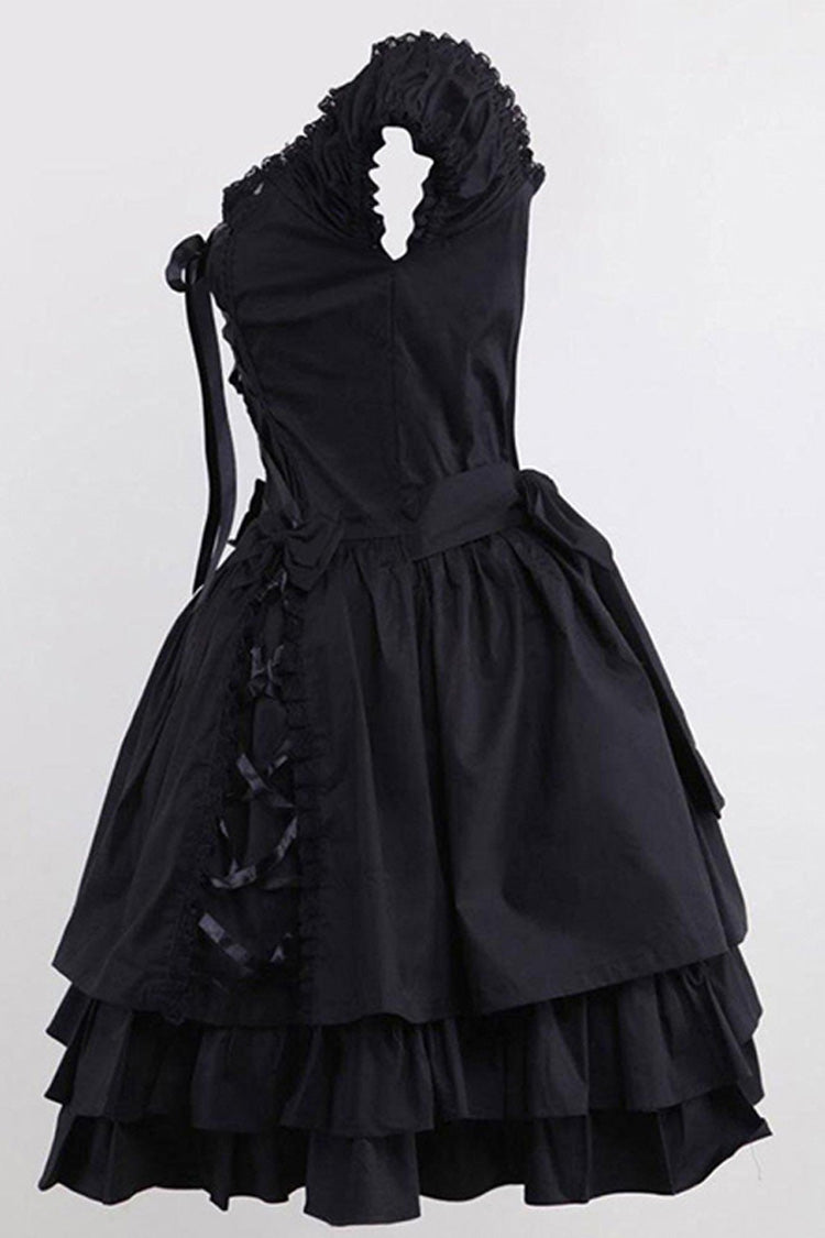 Black Lace Tiered Ruffle Sleeveless Gothic Lolita Dress - Product - 2