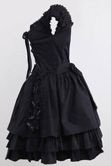 Black Lace Tiered Ruffle Sleeveless Gothic Lolita Dress - Product - 2