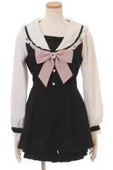 Jirai Kei Long Sleeves Bowknot Lace Sweet Dress Set 3 Colors - Black - 2