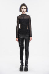 Black Strappy Mesh Splice Ruched Women's Punk Shirt - Product - 3