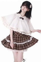 Brown [Warm Summer Days] Double-Layered Printed Ruffled Spliced Lace Sweet Lolita Skirt - Product - 4