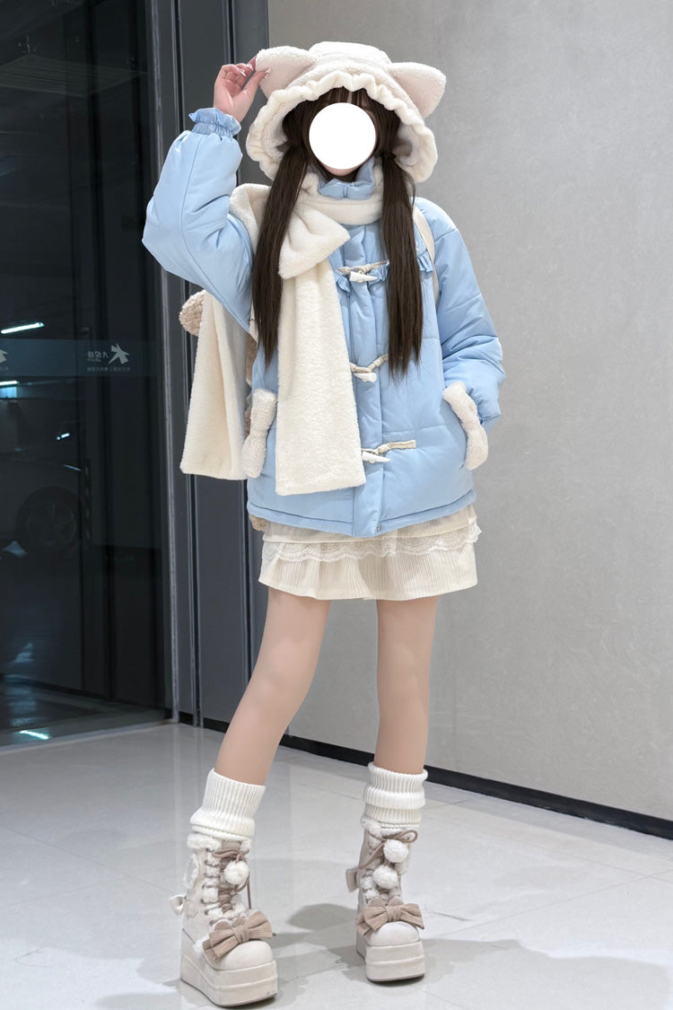 [Cute Cat] Long Sleeves Bowknot Hooded Sweet Lolita Coat 2 Colors - Product - 5