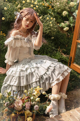 Light Blue Rose Multi-layer Ruffle Princess Sweet Lolita Skirt - Product - 5